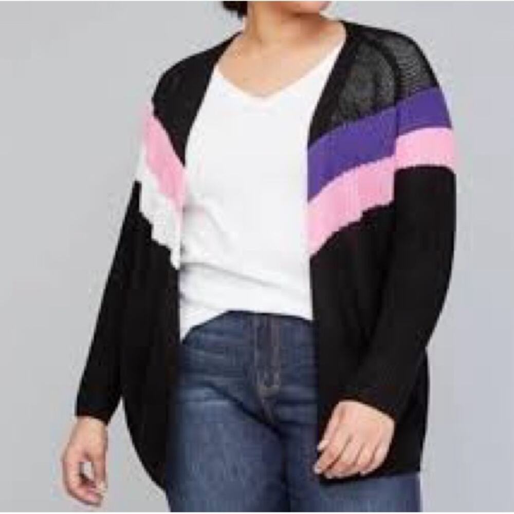 NWT Lane Bryant Women's Colorblock Cardigan - Black, Pink, Purple Size 22-24 T6